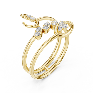 Anillo de banda abierta de oro amarillo macizo de 14k para mujer, minimalista, con piedras cultivadas en laboratorio de corte brillante redondo, para uso diario, apilable - Product Image 4