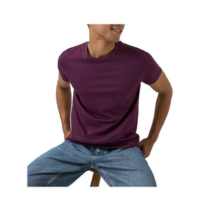 Camiseta de Algodón de Color Sólido para Hombre, Manga Corta, Cuello Redondo, Corte Regular, Informal, Tejido de Punto Jersey, Tinte Liso - Product Image 6