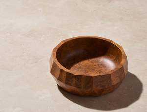 Bol en bois de manguier haut de gamme à facettes profondes, finition noyer riche, plat de service, pièce maîtresse décorative - Product Image 2
