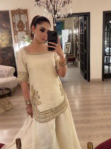 Robe de mariée traditionnelle pour femmes, Salwar Kameez, en soie blanche brodée, longueur au sol, vêtements ethniques d'Inde et du Pakistan - Product Image 3