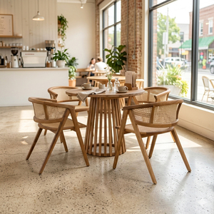 Ensemble de salle à manger 5 pièces en teck Amani moderne, durable et de qualité supérieure, avec chaises en teck à dossier à lattes – Vente en gros - Product Image 5