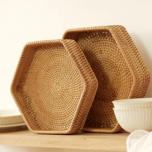 Hexagon Natural Home Decor <b>Snack</b> Serving Rattan Woven <b>Tray</b> Candy Storage <b>Snacks</b> <b>Trays</b> Wholesale From Vietnam - Product Image 4