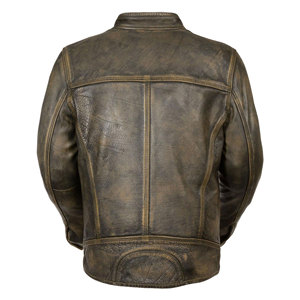 Men's Genuine Leather Moto <b>Jacket</b> Stand Collar Zipper Closure Slim Fit Washed Brown Autumn Style <b>Biker</b> <b>Jacket</b> - Product Image 3