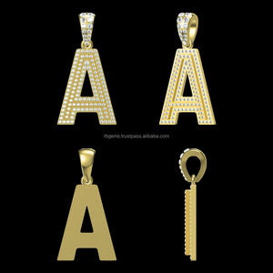 Unisexual <b>Customized</b> New Arrival Yellow Gold Lab Grown Moissanite Rhodium Plated IGI Certified Filled Brilliant Cut Pendant <b>Name</b> - Product Image 2