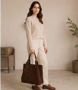 Sac fourre-tout de plage bohème en daim marron de qualité supérieure pour femme, sac à main d'épaule en cuir de luxe, sac de travail spacieux, vente en gros OEM ODM - Product Image 5