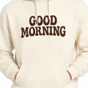 Sweat-shirt classique ivoire pour homme, imprimé Good Morning, coupe classique, style décontracté, avec poche avant - Product Image 3