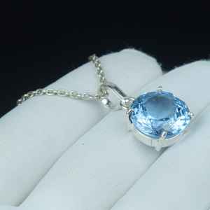Pendentif Aigue-marine Bleu Ciel en Argent Sterling 925, Collier Vintage avec Pierre Précieuse Libre, Cadeau de Mariage ou Pierre de Naissance du Mois de Mars - Product Image 2