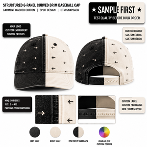 Casquette de baseball en denim noir et crème avec motif flèche, 6 panneaux, réglable, unisexe, décontractée - Product Image 4