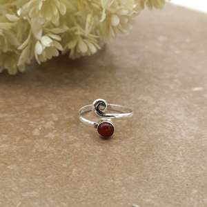 <b>Adjustable</b> Orange Carnelian Swirl <b>Ring</b> Minimalist 925 Silver Plated Open Band Unisex Boho & Hippie Style Daily Wear Jewelry - Product Image 1