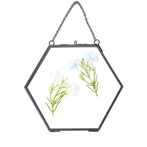 Marco de fotos hexagonal colgante hecho a mano en oro rosa, geométrico, de cobre, con doble cristal, para flores presionadas - Product Image 2