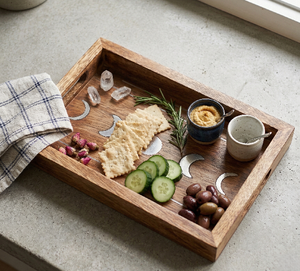Acacia Wood Serving <b>Tray</b> <b>Large</b> Wooden Food <b>Trays</b> with Handles Coffee Table <b>Tray</b> for Ottoman Decor Kitchen Counter - Product Image 4