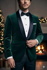 Blazer de smoking en velours pour homme |   Veste de fête à revers en satin - Product Image 3