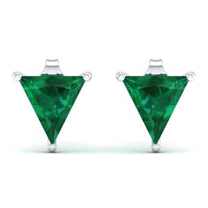 Boucles d'oreilles clous REYES en or massif 14 carats avec émeraude triangulaire de 2,22 carats et moissanite, bijoux fins à prix de gros - Product Image 2