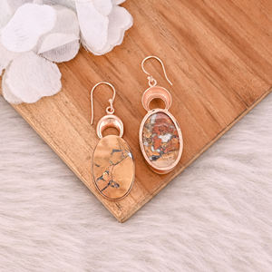 Boucles d'oreilles plaquées or rose à la mode, avec pierres précieuses Malinga Jasper, style bohème, vente en gros, fabricant - Product Image 4