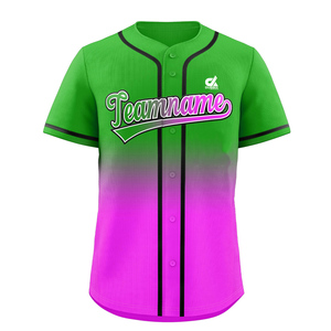 เสื้อเบสบอลไล่เฉดสีม่วงเขียวแบบกำหนดเองสำหรับผู้ชาย เสื้อทีมแบบติดกระดุม ระบายอากาศได้ดี ผลิตจากโพลีเอสเตอร์ พร้อมปักชื่อส่วนตัว - Product Image 4