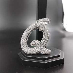 Colgante Hip Hop con Inicial Q Personalizada de Moissanita, con Incrustaciones de Diamantes, en Plata de Ley 925, Joyería Fina, Colgantes y Dijes - Product Image 1