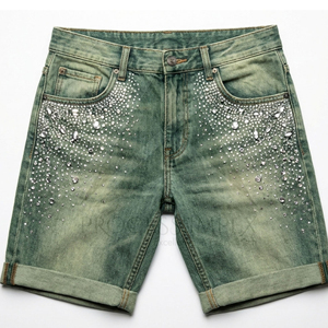 กางเกงยีนส์ขาสั้นผู้ชายประดับคริสตัล กางเกงยีนส์สตรีทแวร์ลำลองแฟชั่น Process Impex - Product Image 1
