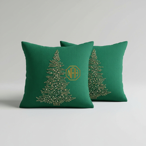 Funda de Cojín de Terciopelo con Cuentas y Estampado Bordado de Árbol de Navidad, Verde Esmeralda, Decoración para el Hogar, Personalizable - Product Image 1