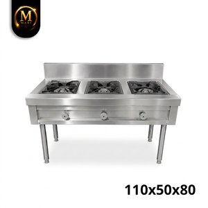 Estufa de Gas de Acero Inoxidable de Alta Resistencia con 3 Quemadores Abiertos para Cocina Comercial, Restaurante y Catering - Product Image 5