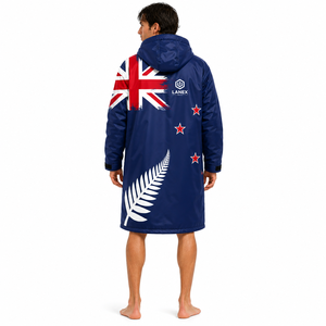 Custom New Zealand Flag Swim Parka Jacket | Waterproof Fleece Lined <b>Long</b> Hooded Swim <b>Coat</b> for Swimming, Surfing & Outdoor Sports - Product Image 4