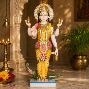 Standing Marble Ganga Mata Statue - 18 Inch | Ganga Devi with Crocodile | Traditional Hindu Marble Idol | MALIYAS Jaipur - Product Image 1