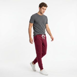 Pantalones Deportivos Transpirables Color Granate para Hombre, Cintura Elástica con Cordón, Joggers Casuales, 100% Algodón Tejido, Peso Medio, para Otoño, Cómodos - Product Image 3