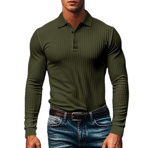 OEM logo personnalisé broderie design imprimé revers polo hommes Slim rayé printemps et automne à manches longues bas polo - Product Image 1