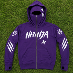 Men's Ninja Hoodie Balaclava Mask Double <b>Hood</b> <b>Zip</b> Up Sweatshirt Custom Streetwear Pullover Hoodie Winter Sportswear Clothing OEM - Product Image 6