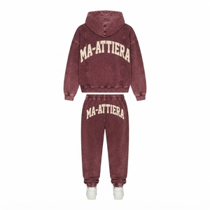 Custom <b>Burgundy</b> Washed Hoodie and Jogger Sweatpants Set Women Cotton Fleece Casual Tracksuit OEM ODM Wholesale - Product Image 4