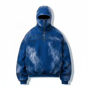 Sudadera con Capucha y Media Cremallera Unisex, Estilo Lavado Ácido, Tinte Liso, 100% Algodón, Cortavientos, Estilo Urbano, Personalizable - Product Image 6