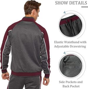 Survêtement gris bordeaux pour homme, manches longues, couleur unie, décontracté, respirant, séchage rapide, léger, 100% coton, hiver - Product Image 3