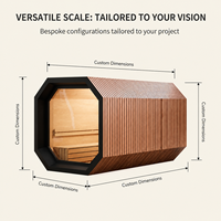 Sauna extérieur octogonal électrique moderne Ploutara avec cadre en verre panoramique incurvé, design modulaire pour villa, complexe hôtelier, spa, 15 min