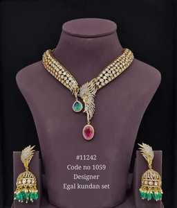 11242Egal Kundan Jewelry Set Necklace and <b>Earrings</b> Gold Plated Red Zircon <b>Wing</b> Design Ethnic Wedding Women's Fashion Jewelry - Product Image 4