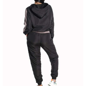 Women's Solid Hooded Full Sleeve Joggers Sporty Casual Waterproof Spandex/Cotton Winter Breathable <b>Knitted</b> Two Piece Shorts <b>Set</b> - Product Image 2
