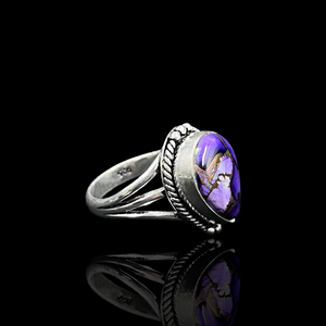 Anillo de Plata de Ley 925 con Dalia Púrpura y Turquesa, Anillo de Gema Azul Púrpura en Forma de Pera Hecho a Mano al por Mayor para Mujer - Product Image 5
