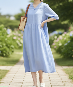 Vestido midi tejido de línea A para mujer, fabricante de ropa de Vietnam, servicio de OEM, ODM, etiqueta personalizada, servicio de abastecimiento, venta al por mayor, transpirable - Product Image 5