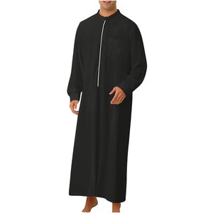 Túnica Negra de Manga Larga para Hombre, Transpirable, con Cuello Alto, Largo hasta el Tobillo, Ropa Modesta para Oración, para Todas las Temporadas - Product Image 1