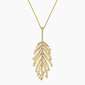 Collar con Colgante de Hoja de Palma Botánica con Contorno de Diamantes - Product Image 1