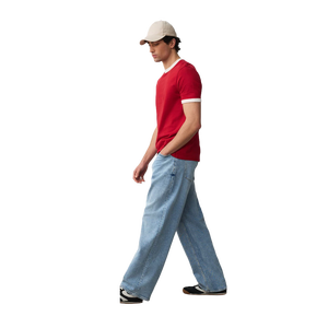 Jeans de Hombre, Corte Recto, Color Azul Claro, Cintura Media, Ajuste Holgado, Casuales, de Mezclilla de Algodón, para Verano - Product Image 2