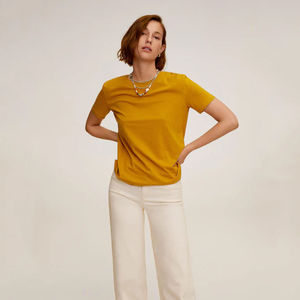 เสื้อยืดเดนิมแคชเมียร์ลายสก็อตสำหรับผู้หญิงขายดี สไตล์สตรีทแวร์ แห้งเร็ว ระบายอากาศได้ดี รับสกรีนโลโก้ตามแบบ - Product Image 3