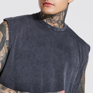 100% Cotton Loose Fit Retro Summer Casual Soft Comfortable Sleeveless Acid Washed Men's Sweat Tank Top and Sweat Short <b>Set</b> - Product Image 6