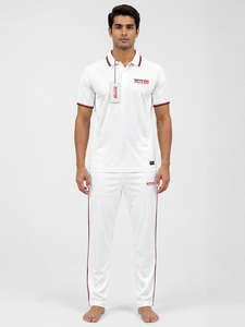 High Quality 2026 Model Men's <b>White</b> <b>Cricket</b> Uniform With Red Black Trim Breathable Polyester Sportswear With Cheap Price - Product Image 1