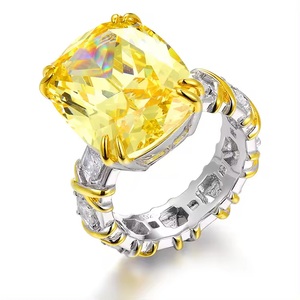 แหวนสีเหลืองสุดหรูแหวน925เพทาย CZ แหวนเงินหรูหราแหวนชุบคู่เครื่องประดับหินขนาดใหญ่ - Product Image 1