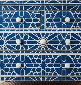 Aparador Contemporáneo con Incrustaciones de Hueso Azul, Gabinete de Almacenamiento con Cajones, Detalles de Ágata, Cómoda de Madera de Tres Niveles para Sala de Estar - Product Image 4