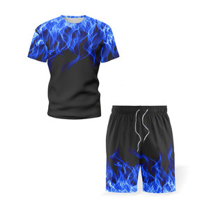 Custom Men's Black Yellow <b>Flame</b> Print T-<b>Shirt</b> and Shorts Set Crew Neck Quick Dry Sporty Summer Workout Wear - Product Image 5