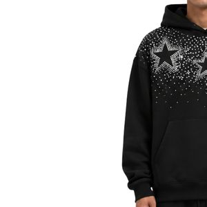 Sweat à capuche oversize noir en polaire pour homme, motif étoile en strass et cristaux, pull épais, streetwear, personnalisable OEM - Product Image 3