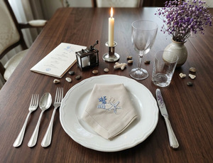 Custom Wholesale Square <b>Cloth</b> Napkin 100% <b>Linen</b> Full Sizes Embroidered Handmade Classic Shellsea Stone Washing Hemstitch - Product Image 2