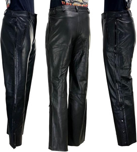 Pantalones de protección para motociclistas Samroz Sports para hombre, de cuero premium negro, con cremallera lateral. - Product Image 3