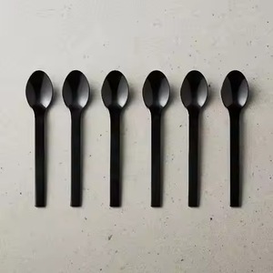 ชุดช้อนชาสแตนเลสสีดำมินิมอล ด้ามยาว ขัดเงา ทนทาน สำหรับคนขนมหวาน - Product Image 1