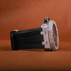 Handmade Custom Men's Mechanical Wrist <b>Watch</b> Chrono Half Iced Out VVS Moissanite Diamond <b>Black</b> Dial Fully Customized Rubber Band - Product Image 2